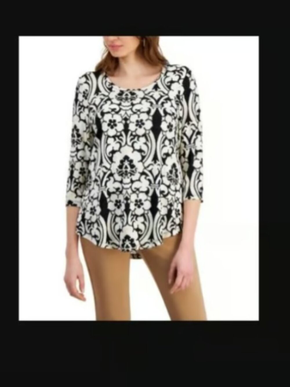 JM Collection Women's Printed Scoop-Neck 3/4-Sleeve Top, XL